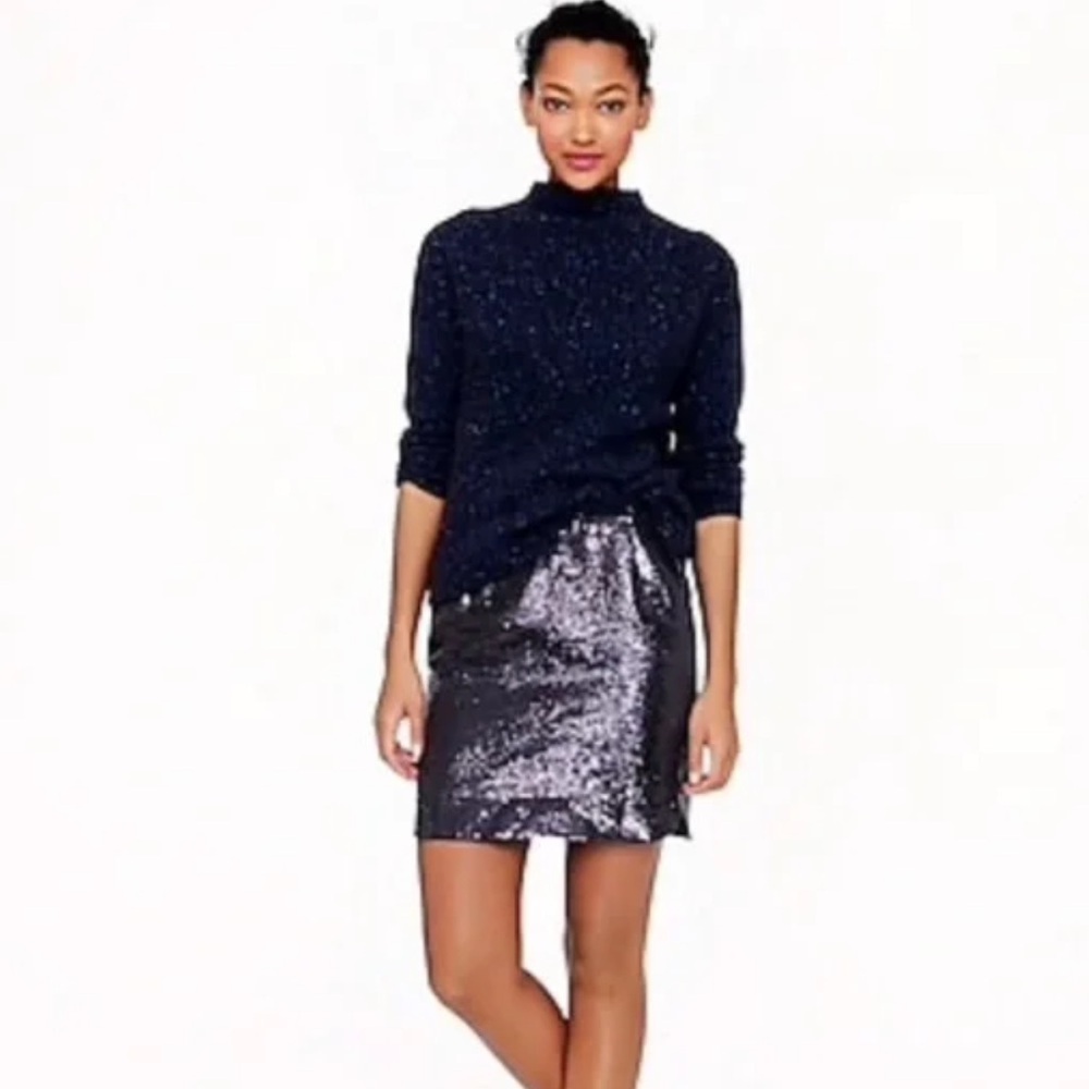 NWT J Crew Sequined Mini Skirt in Navy Blue size 6
